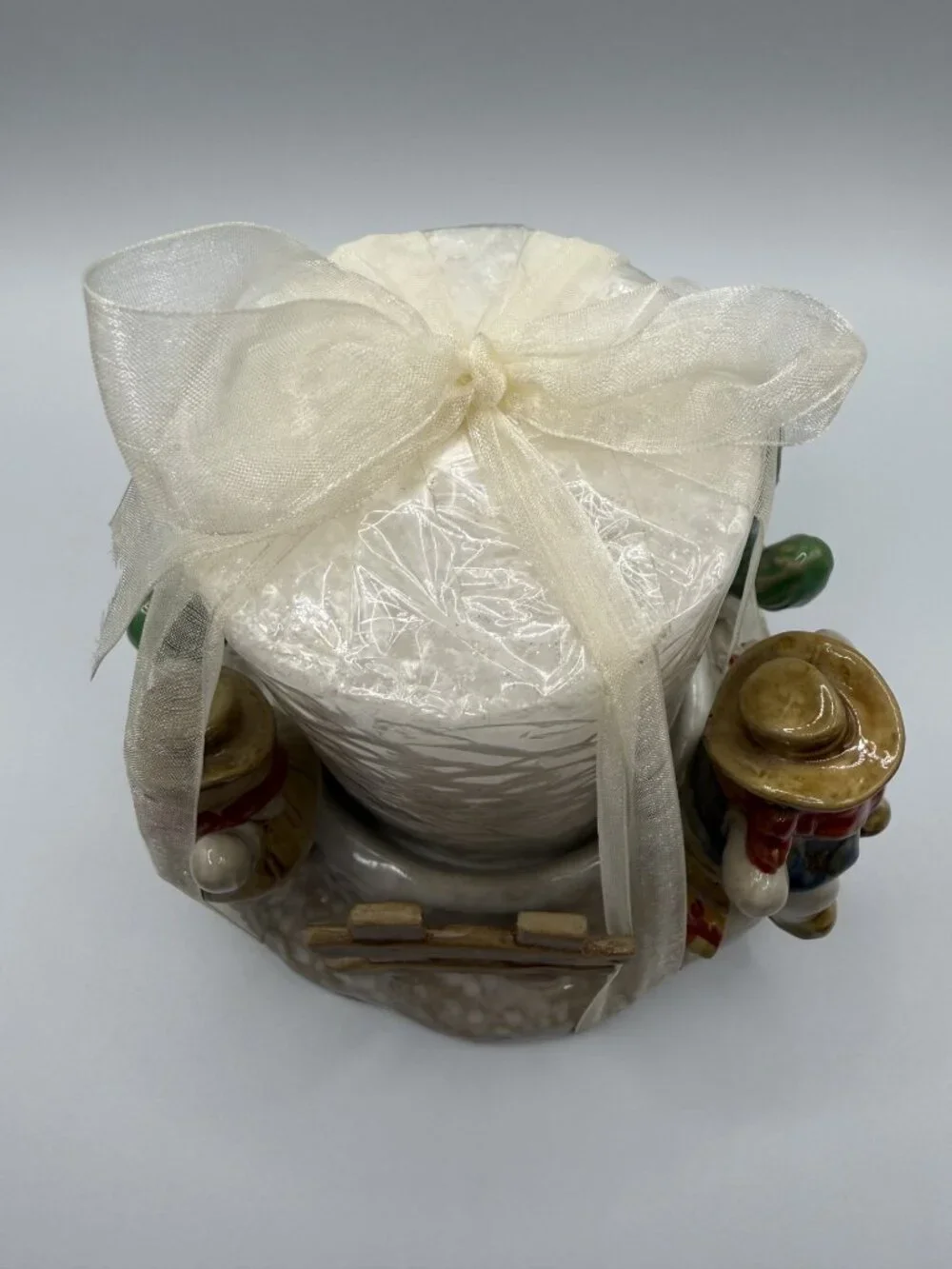 VTG Retired 'Happy Trails' Cowboy Snowman Ceramic Candle Holder